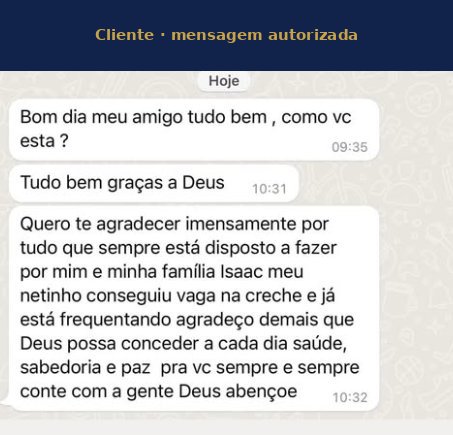 Cliente agradecendo o apoio prestado à sua família